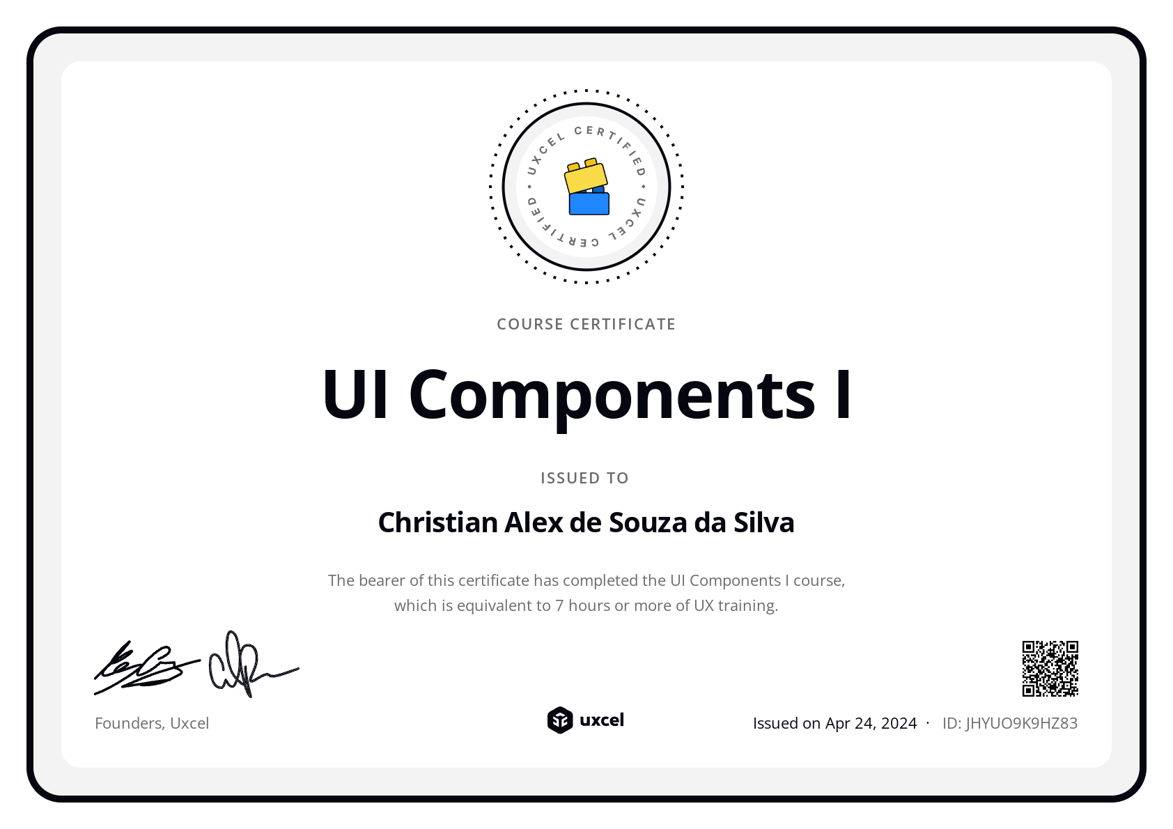 Christian Alex de Souza da Silva's certificate